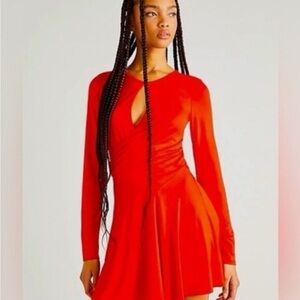 Free People FP Beach Fiery Red Vance A-Line Mini Long Sleeve Dress Size Small